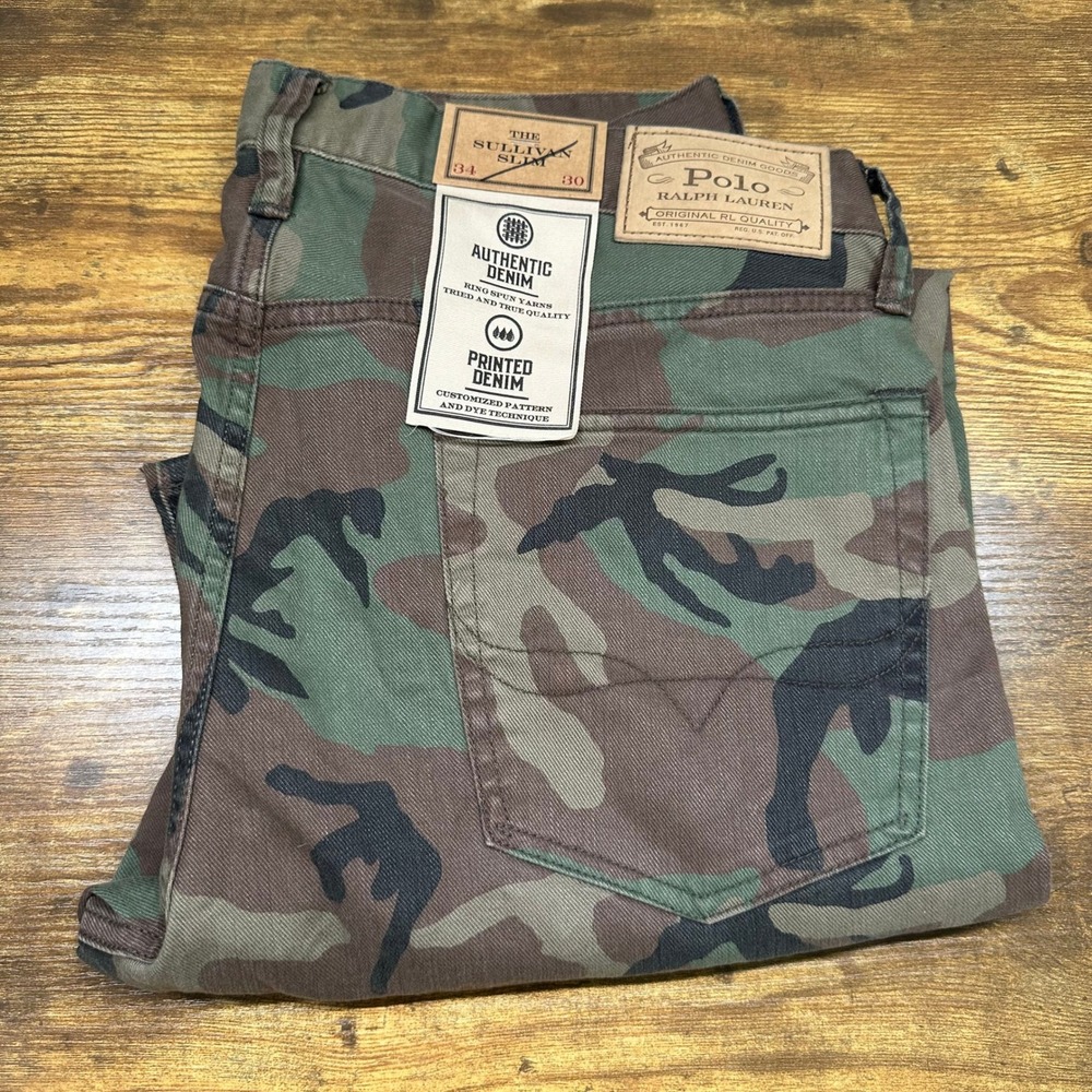 NEW Polo Ralph Lauren Sullivan Slim Camo Jeans Mens 34x30 Woodland Camouflage
